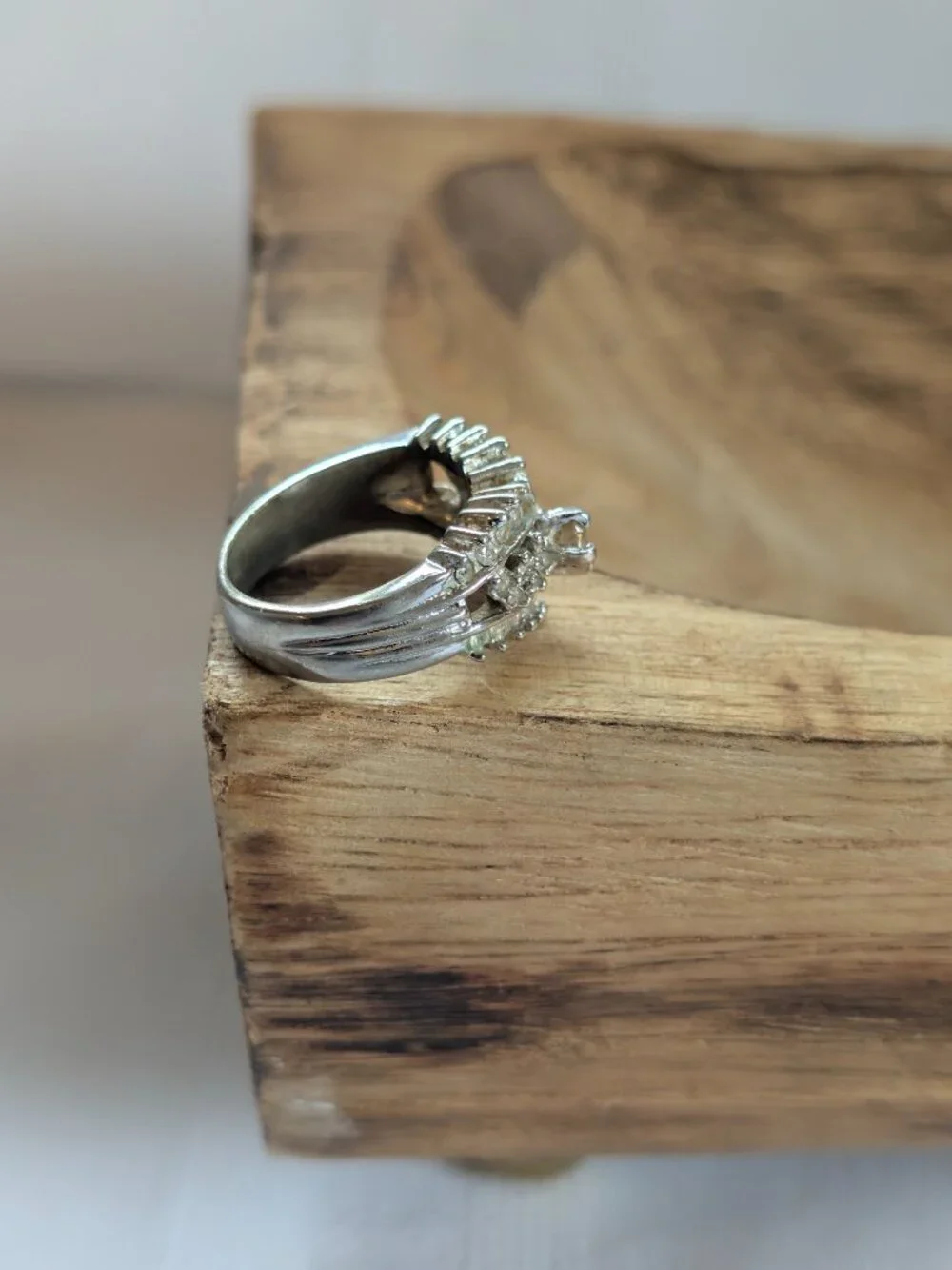 Vintage Sterling Silver CZ Pyramid Cluster Costume Ring Size 7 3/4